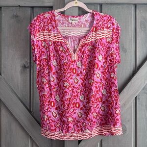 Hester and Orchard Paisley Bright Summer Blouse colorful pink red L
